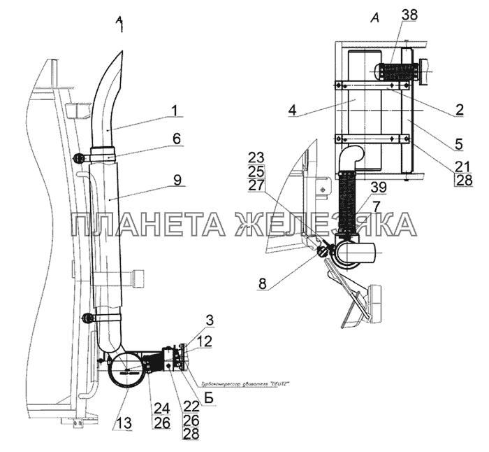 Установка глушителя МТЗ-1523.4