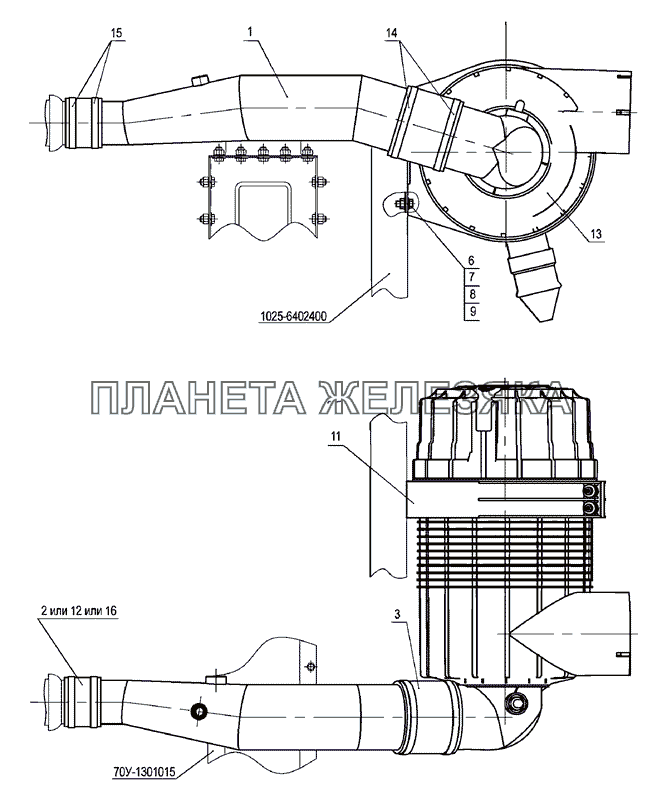 Установка воздухоочистителя «Donaldson» (Д-245.5S2/Д-245.43S2) МТЗ-900/920/950/952