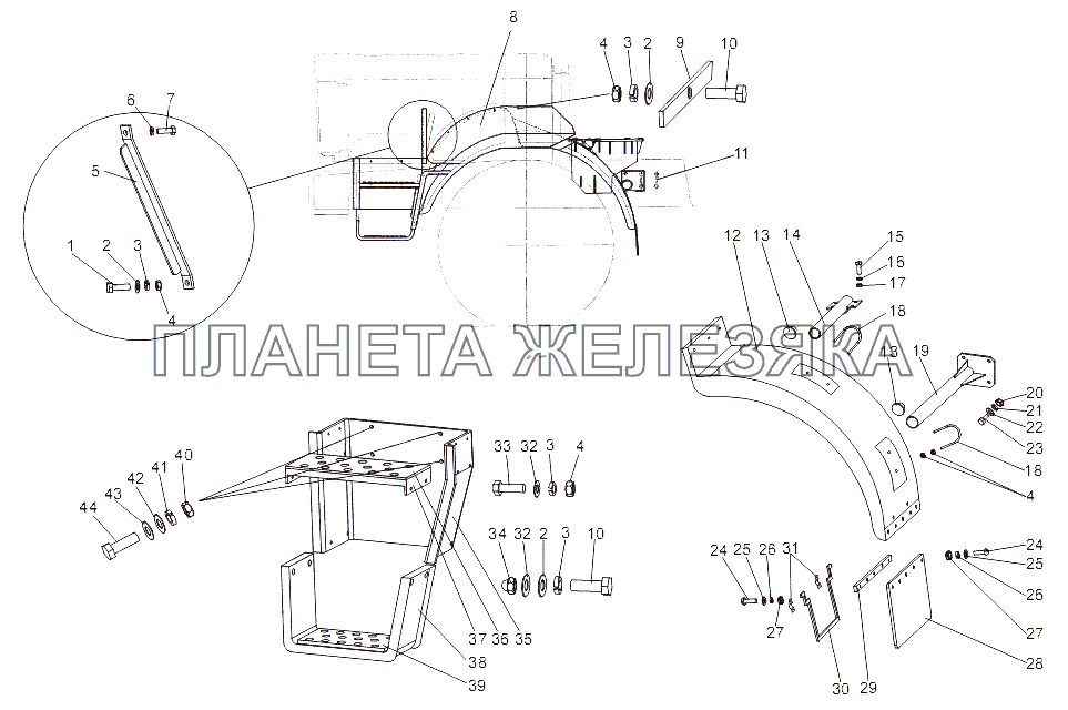 Установка подножек МЗКТ-65151 