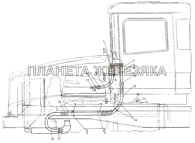 Установка трубопроводов отопителя МЗКТ-652511