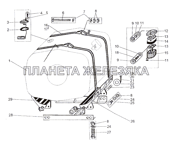 Установка переднего топливного бака МЗКТ-74296