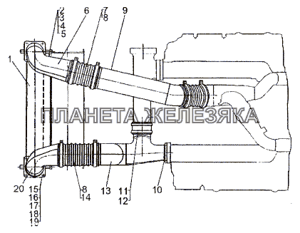 Установка охладителя наддува МЗКТ-74296