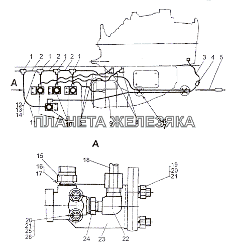 Установка управления раздаточной коробкой МЗКТ-74296