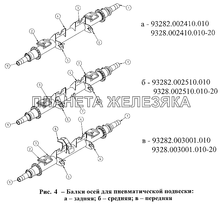 Балки осей для пневматической подвески СЗАП-9328 (2005)
