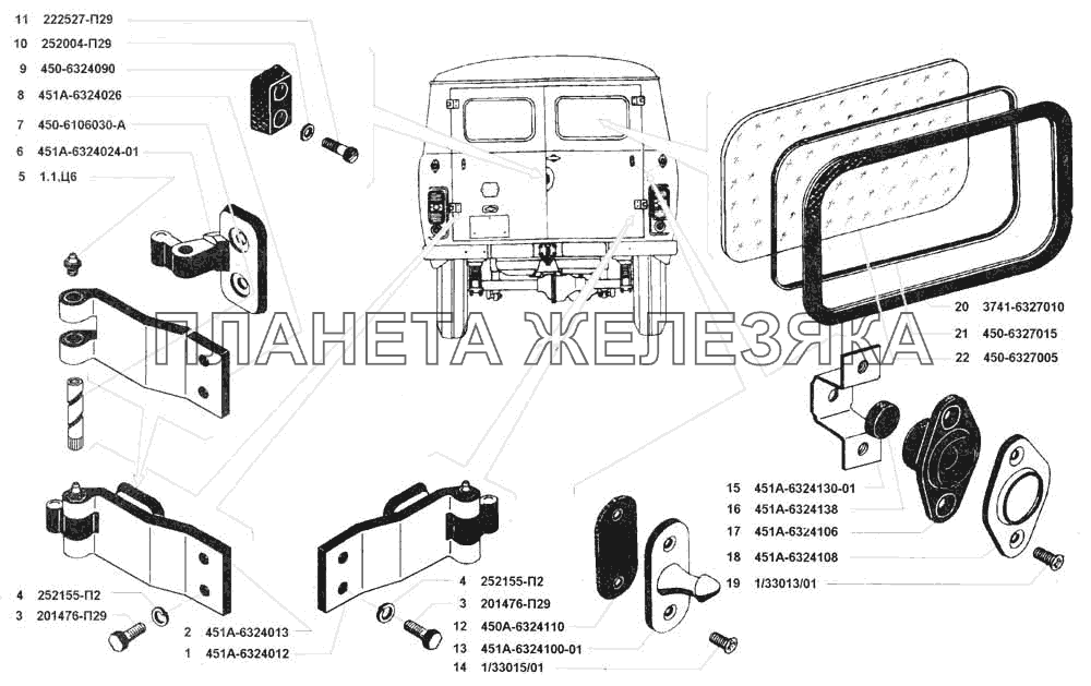 Навеска и окно двери задка УАЗ 3741 (каталог 2002 г.)