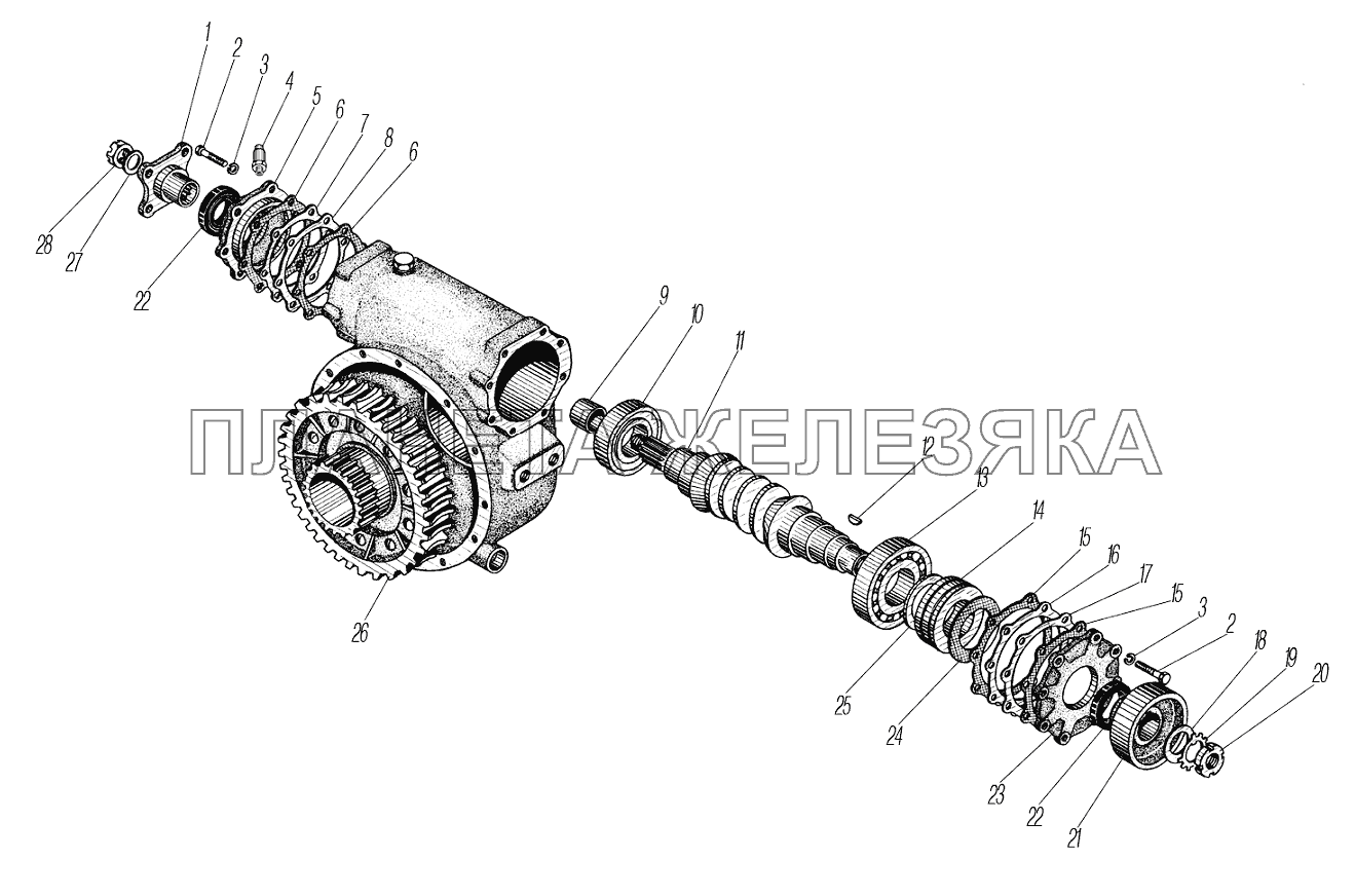 Редуктор лебедки для автомобилей 4320-0000110-61, 4320-0000110-71 УРАЛ-4320-61