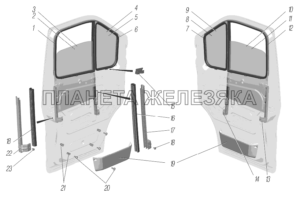 Установка деталей двери УРАЛ-4320-6951-74