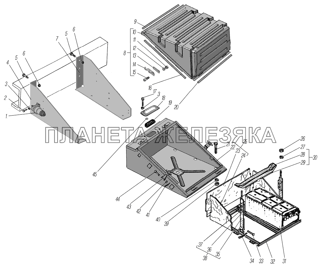 Установка контейнера аккумуляторных батарей УРАЛ-4320-80М/82М