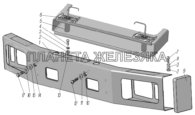 Установка переднего буфера УРАЛ-44202-3511-80