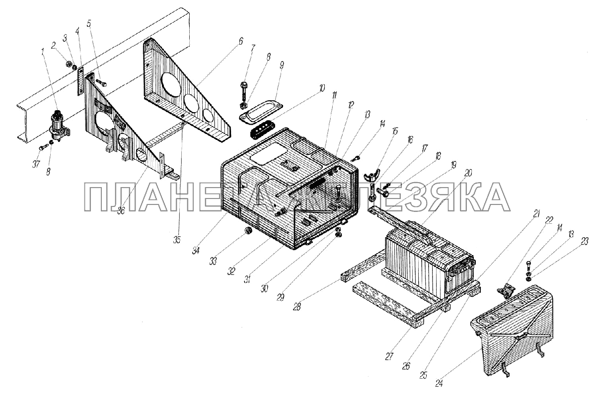 Установка контейнера аккумуляторных батарей УРАЛ-55571-1121-70