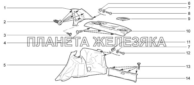 Обивка передней части салона LADA-1117, 1118, 1119