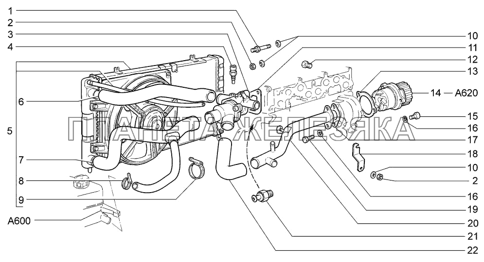 Насос водяной и трубопроводы LADA-1117, 1118, 1119