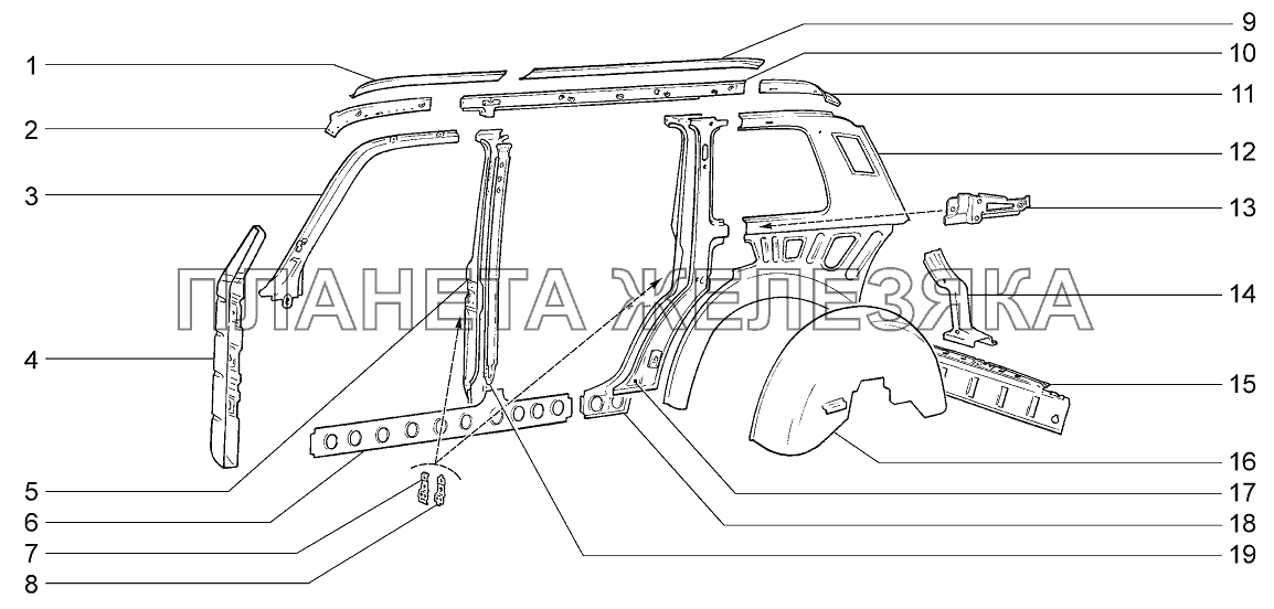 Каркас боковины и задка LADA 4x4 M