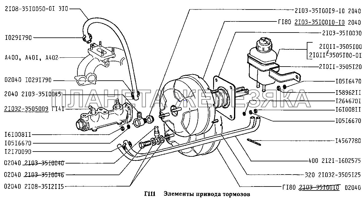 Элементы привода тормозов ВАЗ-2131