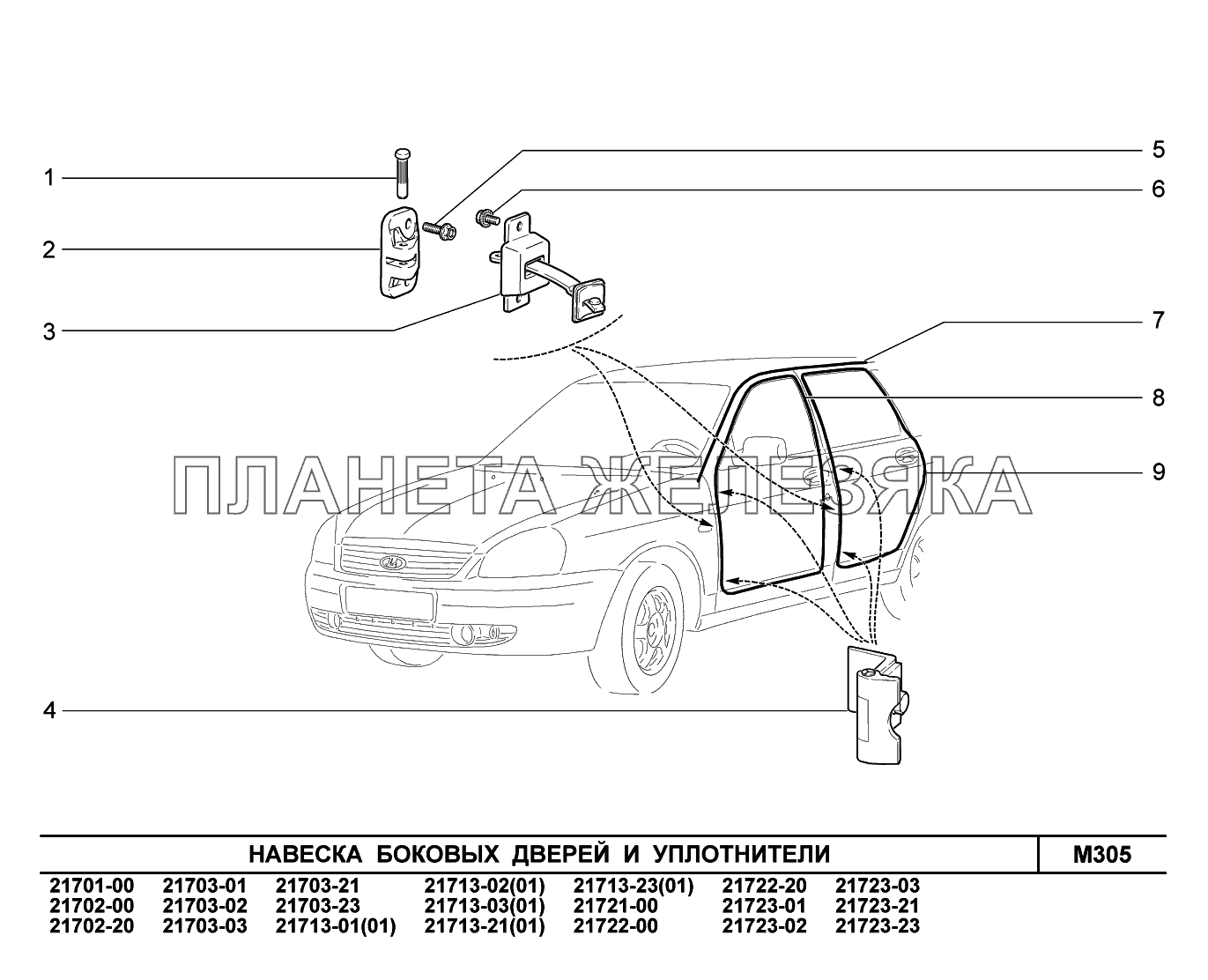 M305. Навеска боковых дверей и уплотнители ВАЗ-2170 