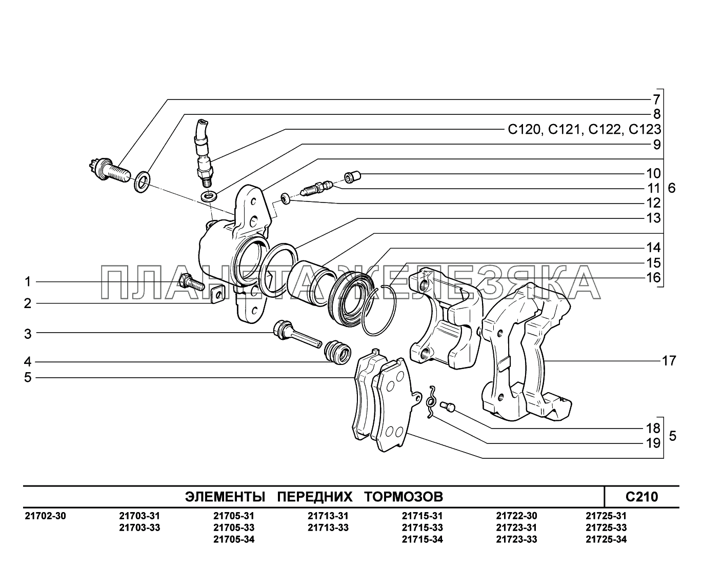 C210. Элементы передних тормозов ВАЗ-2170 