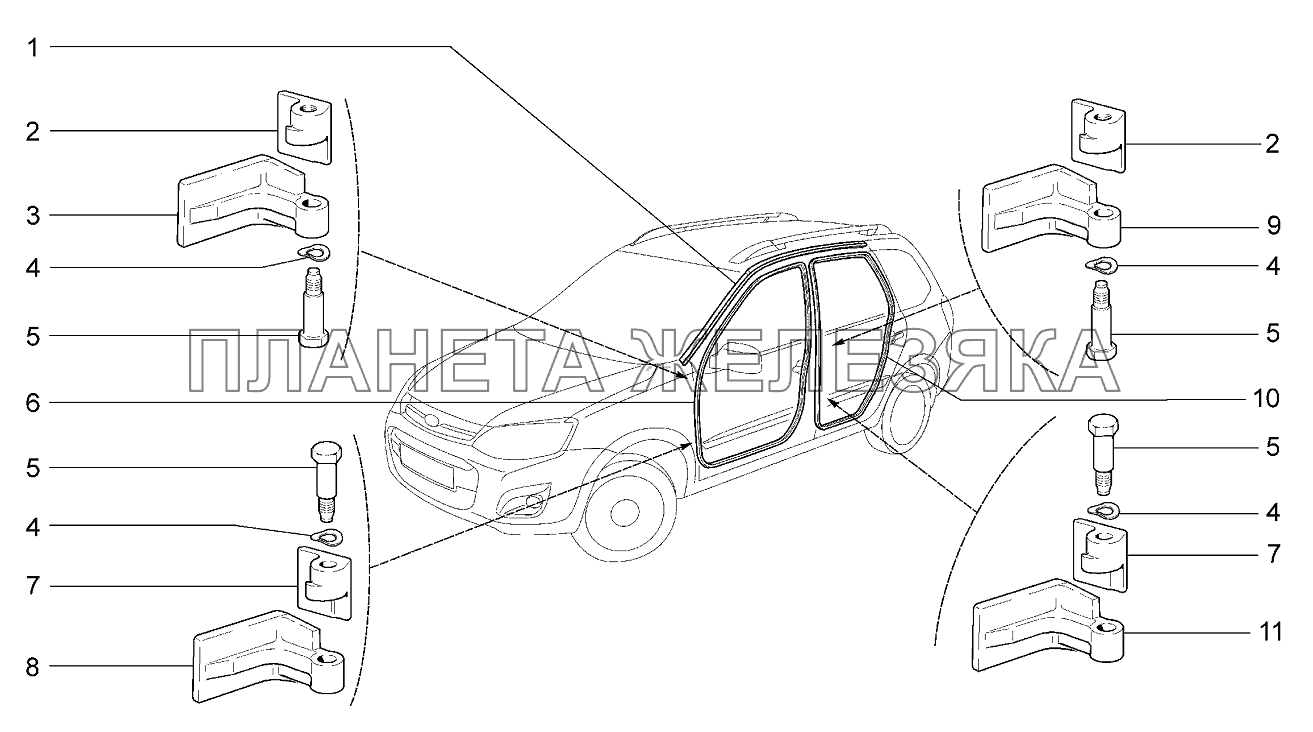 Навеска боковых дверей и уплотнители Lada Kalina 2192, 2194