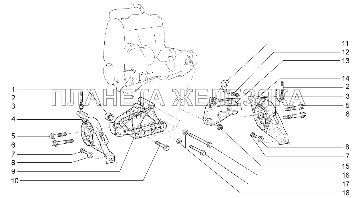 Подвеска двигателя Lada Kalina 2192, 2194