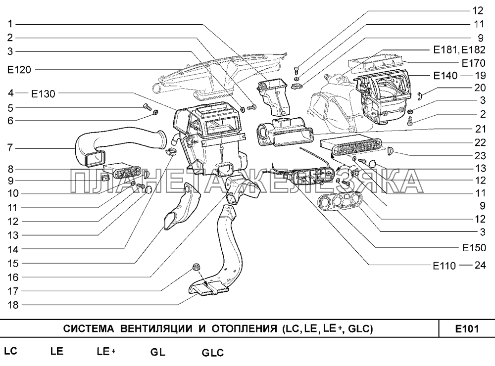 Система вентиляции и отопления (LC,LE,LE+,GL, GLC) Шевроле Нива-1,7
