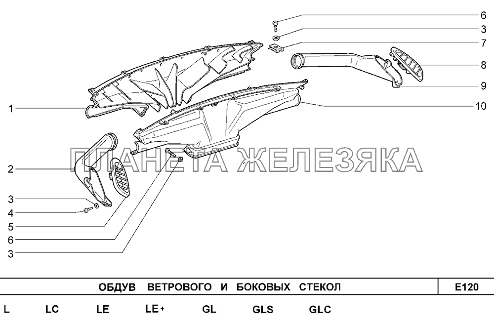 Обдув ветрового и боковых стекол Шевроле Нива-1,7