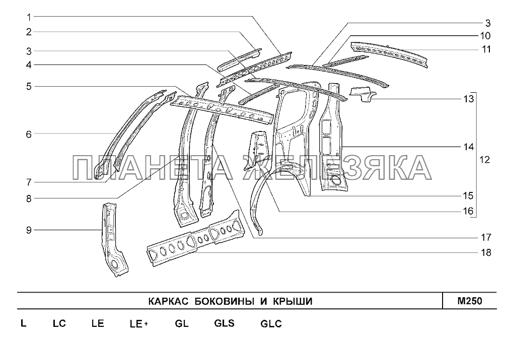 Каркас боковины и крыши Шевроле Нива-1,7