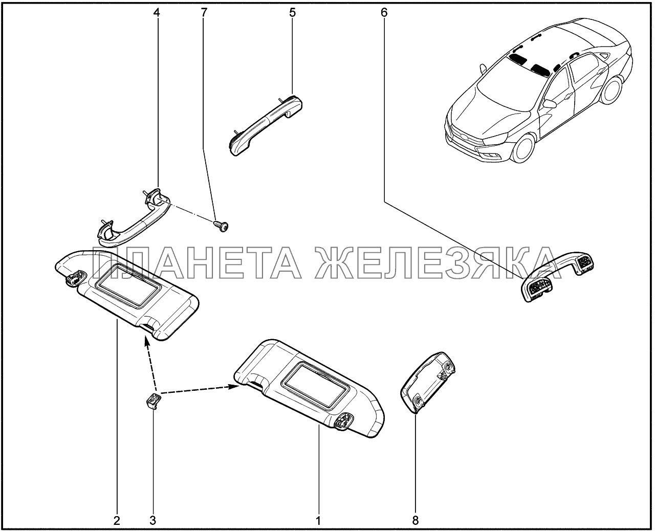 584012. Поручни, козырьки, крючки Lada Vesta