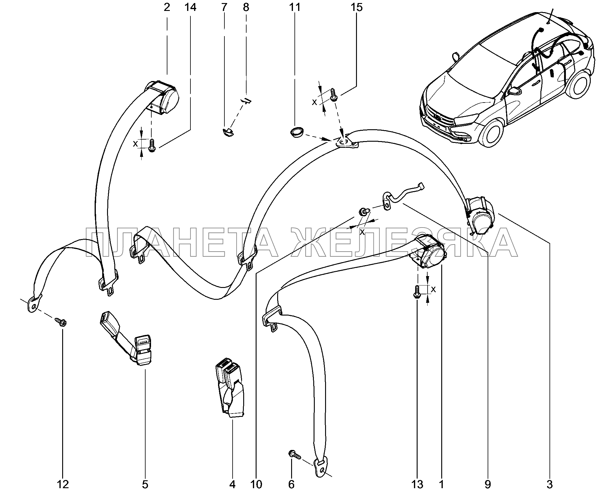 594410. Ремни безопасности задние Lada Xray
