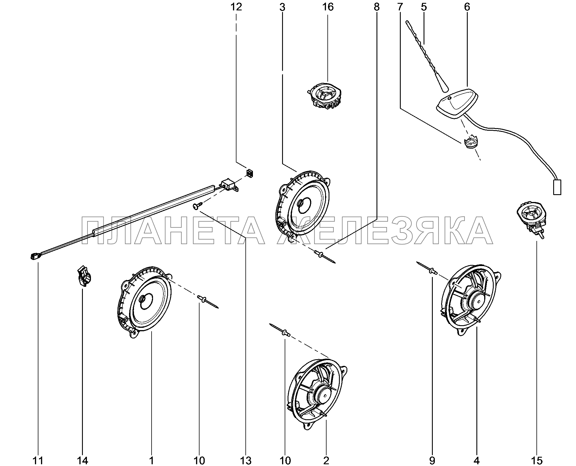 863010. Антенна, динамики Lada Xray