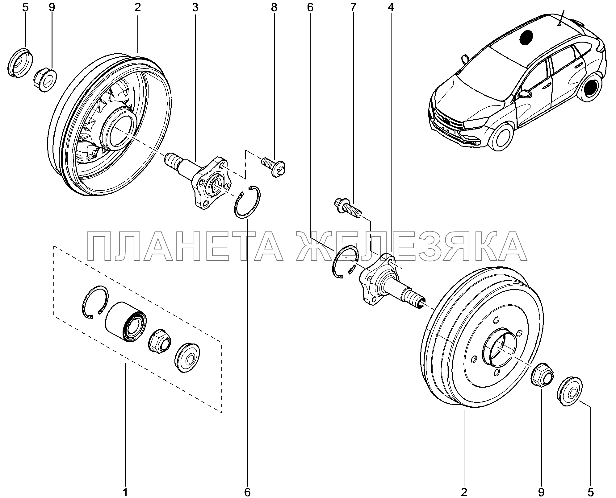 334010. Ступица и барабан задн.тормоза Lada Xray
