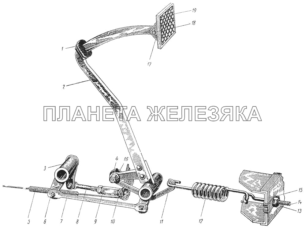Педаль и привод включения сцепления ЗИС-110