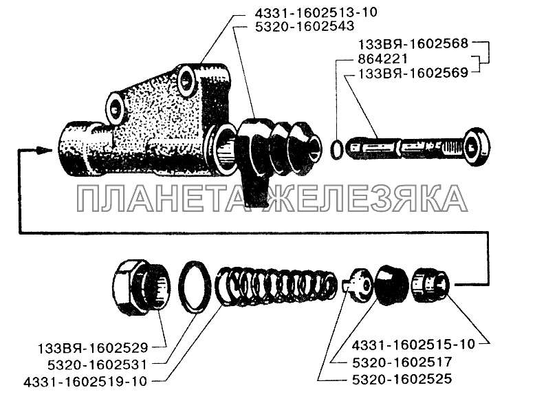 Главный цилиндр управления сцеплением ЗИЛ-433110