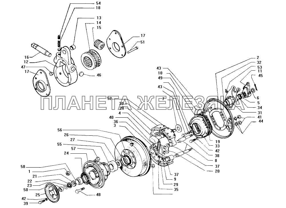 Тормозной механизм переднего колеса ЗИЛ-130